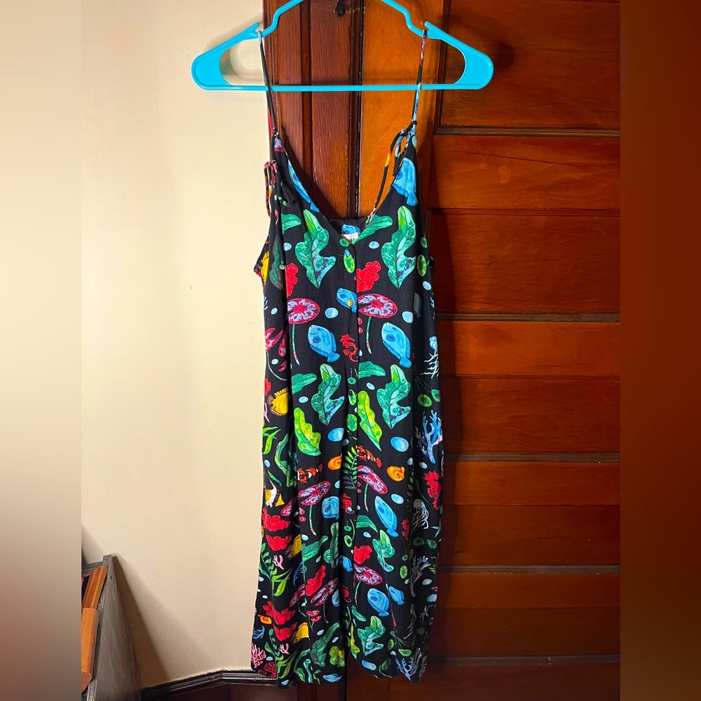 Button Up Front Underwater Printed Midi Dress